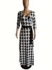 Women Sexy Bodycon Beach Bohemian Maxi Splicing Floral Print Dress For Women Casual Summer Sundress V-Neck 3/4 Sleeve_ecoleips.com