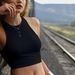 Women's Slim Fit Ribbed Vest round Neck Halter Neck Small Chest Solid Color European And American Street Fashion Top_ecoleips.com