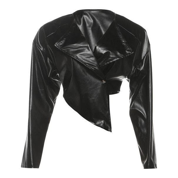 Women's Burgundy Faux Leather Cropped Jacket, Long Sleeve Asymmetric Hem Zip Up Outerwear, Slim Fit Streetwear Coat For Daily Casual Night Out, Stylis_ecoleips.com
