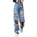 Women's Clothing Ripped Jeans Straight Leg Loose Jeans_ecoleips.com