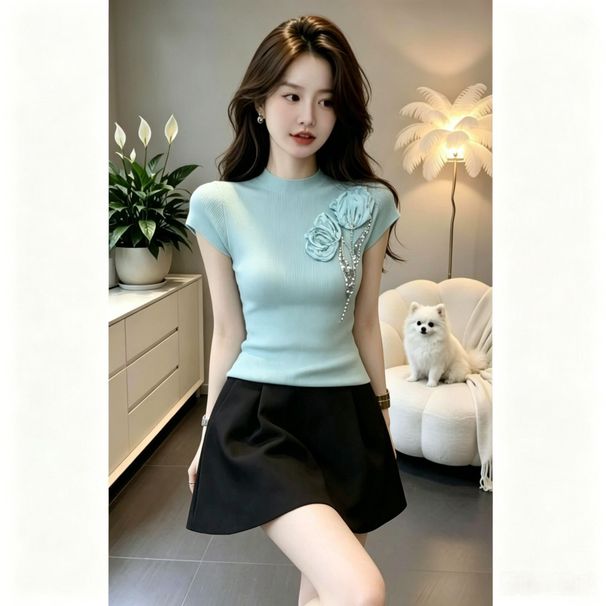 Three-dimensional Floral Knit For Women, 2026 Summer New Style, Slim-fit Design, Versatile And Slimming, Green_ecoleips.com