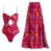 European American Style Floral Print One Piece Swimsuit with Starfish Decor Cutout Design And Umbrella Skirt Set for Women_ecoleips.com