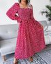 European American Autumn And Winter Square-neck Long-sleeve Holiday Rayon Dress, Pleated Long Skirt, Independent_ecoleips.com