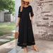 plus Size Women's Patchwork Dress With Five-Sleeve Mesh Round Neck And Pockets Hot Selling Cross Border Foreign Trade 2026_ecoleips.com