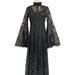 Women's Clothing Autumn New Style Stand Up Collar Trumpet Sleeve Lace Patchwork Waist Long Dress For Women_ecoleips.com