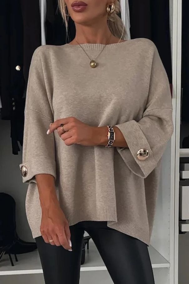 Oubaiman Women's Autumn Knit Top – Round Neck Mid-Sleeve Cotton Blend Relaxed Shirt (Breathable, Wrinkle-Resistant, S-XXXL)_ecoleips.com