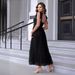 Women's Clothing Fashion New Women's Evening Dress Tie Shoulder Pleated Hem Mesh Dress_ecoleips.com
