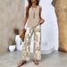 Women's Clothing Casual Square Neck Pullover Vest Plus Long Pants Digital Printing Two Pieces_ecoleips.com