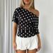 Best-Selling Women's Clothing 2026 Spring New Fashion Printed Polka Dot One-Shoulder Single-Sleeve Puff Sleeve_ecoleips.com