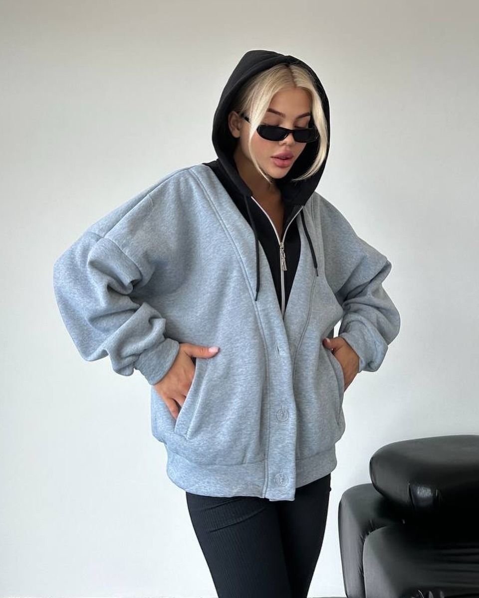 Women's Clothing Hooded Sweatshirt Casual Sports Loose Zipper Cardigan Zip-Up Hoodie Casual Loose Fit Pullover Jacket With Fake Two-Piece Design_ecoleips.com