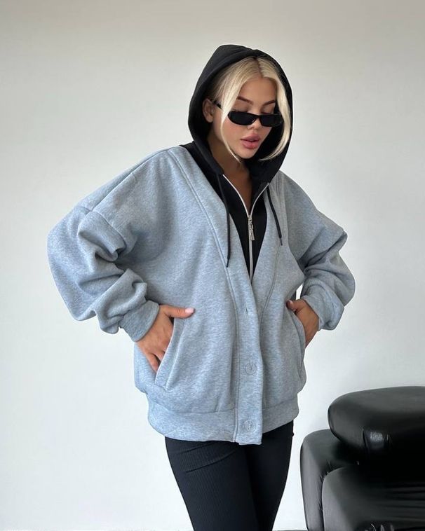 Women's Clothing Hooded Sweatshirt Casual Sports Loose Zipper Cardigan Zip-Up Hoodie Casual Loose Fit Pullover Jacket With Fake Two-Piece Design_ecoleips.com