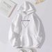 Women's Fleece Lined Sweatshirt Solid Color Letter Print With Kangaroo Pocket Drawstring_ecoleips.com