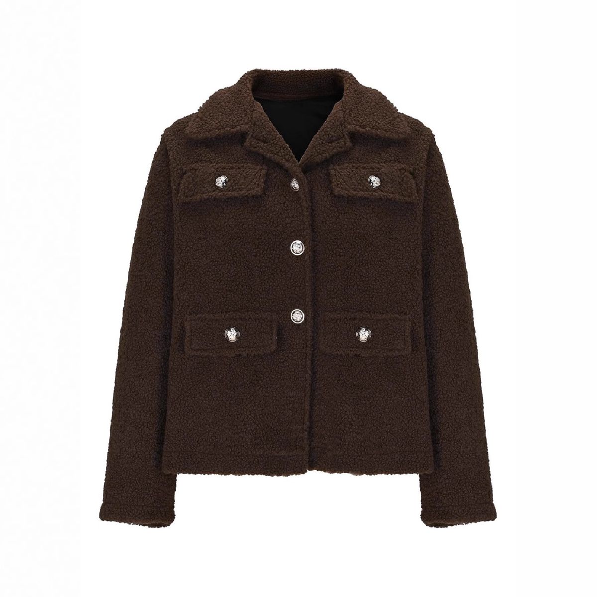 Women's Clothing Autumn New Fashion Solid Color Lapel Button Decorated Plush Coat_ecoleips.com