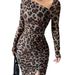 Women's Leopard Print Bodycon Dress - Long Sleeve High Waist Sexy Club Dress (Stretchy Fabric, Figure-Hugging, Night Out Outfit)_ecoleips.com