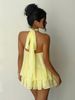 Women's Elegant Butter Yellow Chiffon Halter Tie Mini Dress Fashionable Summer Dress For Women_ecoleips.com