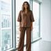 Women's 2 Piece Loose Fit Blazer And Trousers Set – Solid Color Casual Resort Outfit_ecoleips.com