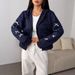 AD757 Korean-style Trendy Loose-fitting Versatile Cardigan, New Autumn And Winter Bow-tie Long-sleeve Hooded Knitted_ecoleips.com