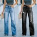 Women's Clothing Jeans Women's Fashion Washed Ripped Holes Slimming Wide Leg Denim Trousers_ecoleips.com