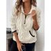 Women's Cropped Fleece Pullover With Jacquard Pattern, Notched Collar & Pockets, Cozy Winter Casual Sweatshirt In Multiple Colors_ecoleips.com