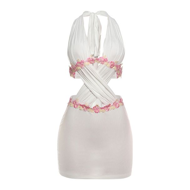 Summer Slim Fit Women's Dress Style Sleeveless Halter Neck Tie Hollow Out Design Lace Bodycon_ecoleips.com
