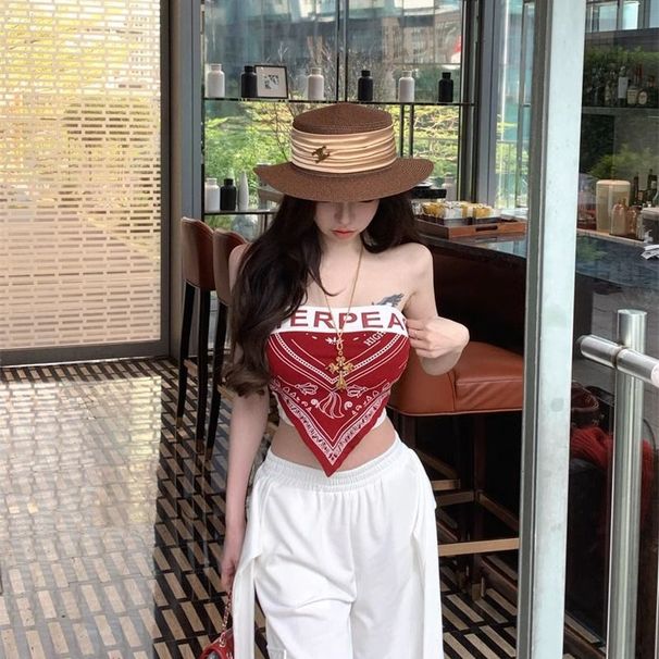 American-style Irregular Strapless Top Women, Pure Alluring, Summer Outerwear For Beach Vacations And Jazz Dance_ecoleips.com