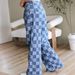 Women's Trendy Plaid Print Jeans, Autumn New Style, High Waist, Loose Fit, Wide Leg Pants_ecoleips.com