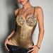 Voya Women's European American Sexy Street Style Satin Sequin Camisole With Open Back And Fishbone Underwire Bodysuit Union Suit_ecoleips.com