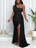 Women's Clothing Sleeveless One Shoulder Sexy Tight High Waist Slit Temperament Evening Dress_ecoleips.com