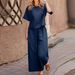 Women's Summer Casual Fashion Loose Solid Color Wide Leg Pants Set Short Sleeve Two Piece Set Covers Tummy_ecoleips.com