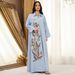 Elegant Embroidered Muslim Dress With Lace Applique & Sequins - Long Sleeve Maxi Abaya For Women (Available In Beige, Green, Blue, S-XXL)_ecoleips.com