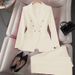 Retro Tailored Blazer & Slim Trousers Set – 2025 Korean-Inspired Office Aesthetic In 16 Colors | Stretch Ponte Fabric With Houndstooth Option_ecoleips.com