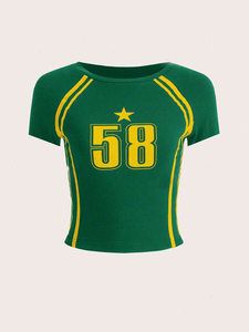 Y2K Women's Slim Fit round Neck T-Shirt European American Style Personalized Street Style Digital Print Spring Summer New Top_ecoleips.com