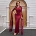 Elegant Burgundy Lace Formal Dress – Long Sleeve Ball Gown With Gold Embellishments & Puff Sleeves (Sizes S-XL, Mid-Length Train, Square Neckline)_ecoleips.com