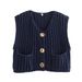 Women's Clothing Autumn And Winter V Neck Pocket Three Button Sleeveless Cardigan Knitted Vest_ecoleips.com