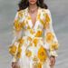 Elegant Retro Floral Print Chiffon Midi Dress With V-Neck & Flutter Sleeves – Feminine & Timeless For Women_ecoleips.com