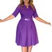 D533 Cross-Border Plus Size Women's Clothing 2024 Autumn Fashion Elegant Solid Color Five-Sleeve African Dress_ecoleips.com