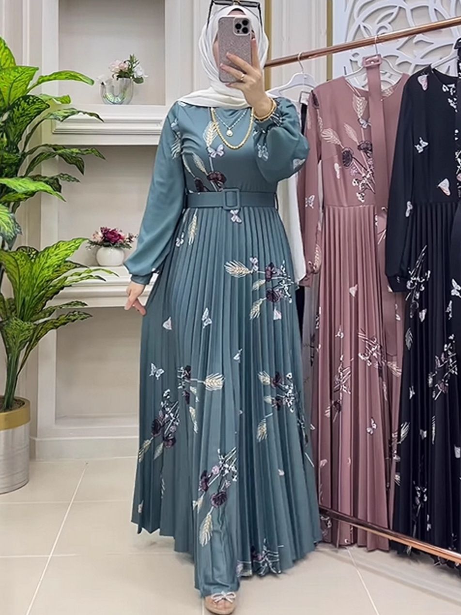 Muslim Dress Elegant Slim Waist Long Sleeve Dress For Women Print Fashion Design Autumn New Arrival_ecoleips.com