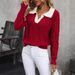 Elegant Contrast Collar Sweater – Long Sleeve Color-Block Knit Pullover For Women (Pink, Gray, Black, Brown, Red, Rose, S-XL)_ecoleips.com