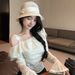 French-style Ruffled Off-shoulder Long-sleeve Shirt For Women, New Autumn Slim-fit Versatile Short Camisole Top_ecoleips.com
