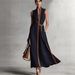 Women's Sleeveless Stand Collar A-Line Dress, Casual Contrast Color Loose Fit Summer Maxi Dress, Breathable Cotton Blend Dress For Daily Wear_ecoleips.com