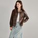 Aria Basics 26 Spring New PU Leather With Turn-down Collar, Vintage Short Drawstring Hong Kong Style Women's Jacket 18663_ecoleips.com