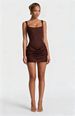 New Square Neck Sleeveless Dress – High Waist Wrap Detail Bodycon Mini Dress With 3D Pleats (White/Brown/Red, S-XL)_ecoleips.com