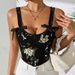 Retro Black Vest Lace Up Small Vest Floral Suspender Sexy Bra Retro Lace-Up Black Bralette – Floral Strappy Crop Top For Women_ecoleips.com