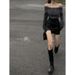 Black Design Sense For Women, Spring And Autumn New High Waist Petite Irregular Bodycon PU Leather Skirt_ecoleips.com