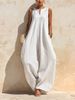 Women's Elegant Comfortable Sleeveless Jumpsuit V Neck Wide Leg Solid Color Simple European And American Style Cross Border Fashion Romper_ecoleips.com