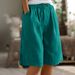 Aria Basics Aria Basics New European And American Style Women's Casual With Elastic Waist, Simple Solid Color Cotton-linen Cropped Pants_ecoleips.com
