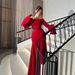 Elegant Red Pleated Evening Gown – Sexy High-Low Hem Party Dress For Women (S-XXL, Polyester)_ecoleips.com