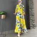 Women's Clothing Elegant Long Sleeved Waist Slimming Printed Pleated Large Swing Dress_ecoleips.com