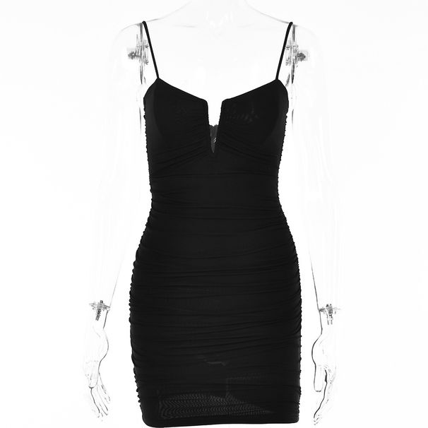 Women Figure‑Flattering Dress With Spaghetti Straps, Backless Cut & Slimming Ruched Details_ecoleips.com
