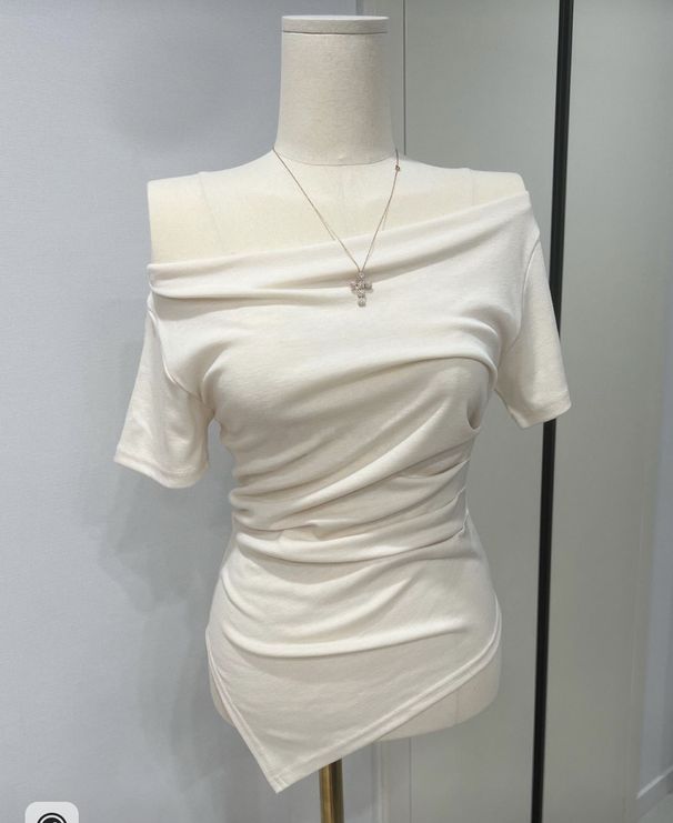 Design Sense Set Asymmetrical Off-Shoulder Top For Women With Tie And Slit Skirt, Ruched Slimming Summer Outfit_ecoleips.com
